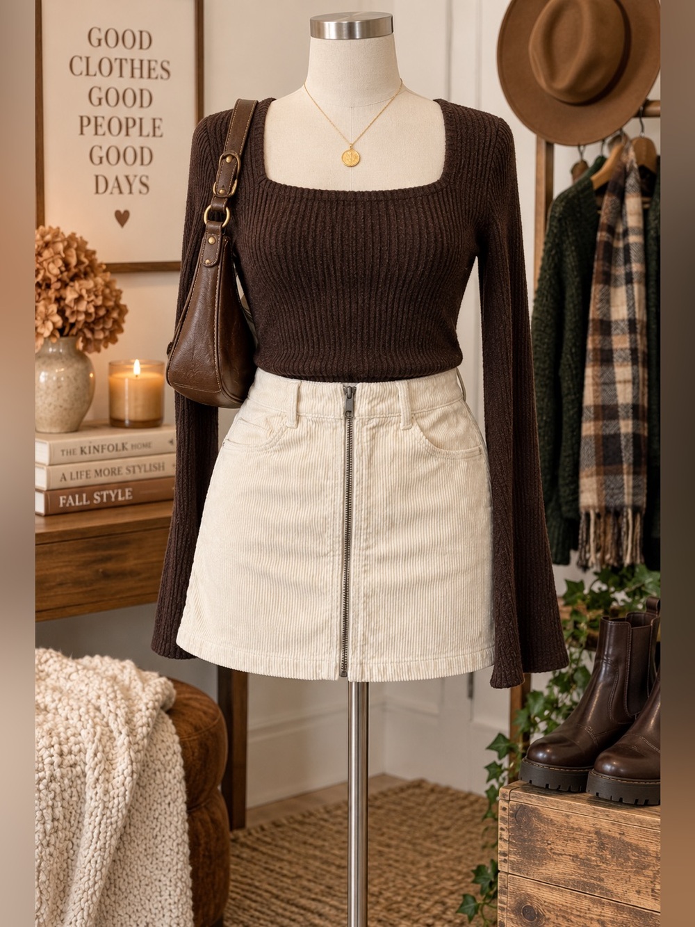 American Eagle Ivory Corduroy Mini Skirt Size 6 Full Zip Y2K Preppy Fall Retro